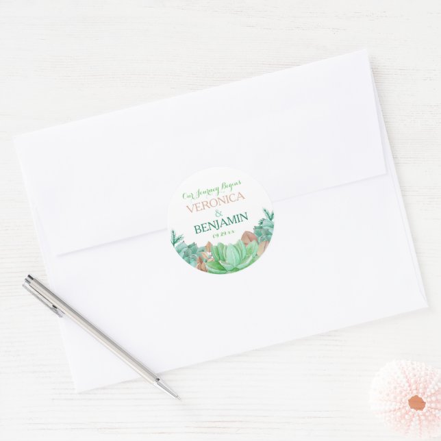 Adesivo Redondo Suculente Buquê Botânico Floral Favor (Envelope)