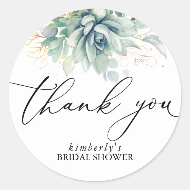 Adesivo Redondo Suculentos Dourados Greenerescência Obrigado (Frente)