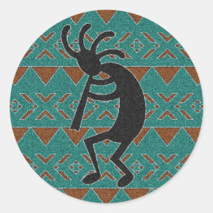 Adesivo Redondo Sudoeste Kokopelli de turquesa