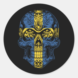 Adesivo Redondo Suecia Crânio E Bandeira Rosa