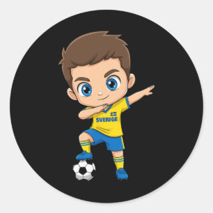 Adesivo Redondo Suécia Dab Kid Meta Cartoon Bandeira Sverige Para