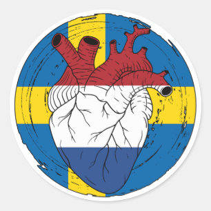 Adesivo Redondo Suecia sueca Koningsdag neerlandês Heart neerlandê