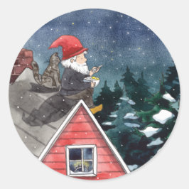 Adesivo Redondo Sueco Tomten Natal Gnome Watercolor