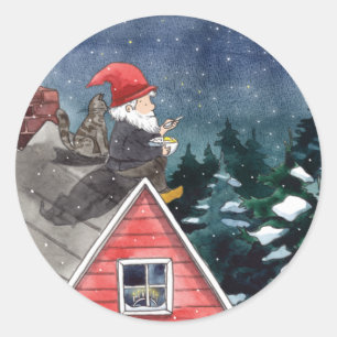 Adesivo Redondo Sueco Tomten Natal Gnome Watercolor