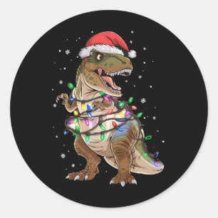 Adesivo Redondo Suéter de Natal de Árvore de Dinossauro T-rex Xmas