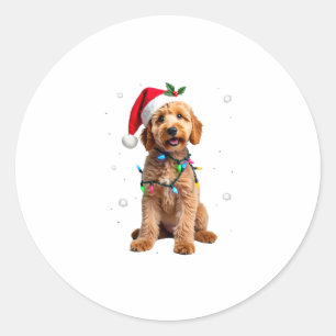 Adesivo Redondo Suéter De Natal Do Cão Goldendoodle Árvore De Nata