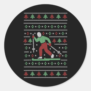 Adesivo Redondo Suéter de Natal Feio de Esqui de Natal Meme de Esq
