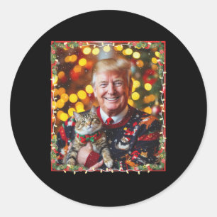 Adesivo Redondo Suéter engraçado de Natal de Trump para amantes de