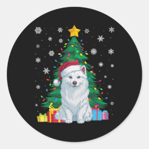 Adesivo Redondo Suéter Feio Árvore Xmas Luzes Cão Eskimo Americano