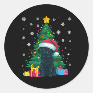 Adesivo Redondo Suéter Feio Árvore Xmas Luzes pretas Labrador Cão