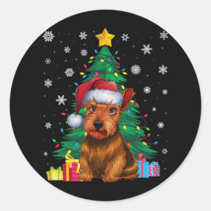 Adesivo Redondo Suéter Feio Árvore Xmas Luzes Terrier Cão Escocês