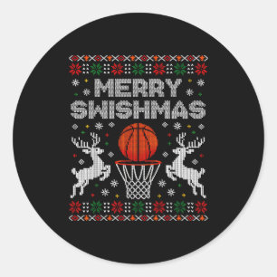 Adesivo Redondo Suéter Feio de Natal de Basquetebol Merry Swishmas