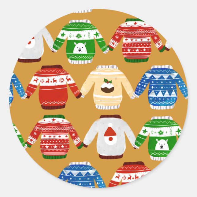 Adesivo Redondo Suéter feio de Natal Dourado (Frente)