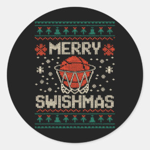 Adesivo Redondo Suéter Feio de Natal Merry Swishmas Sketll