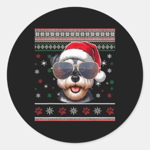 Adesivo Redondo Suéter Feio X-mas Papai Noel Cachorro Schnauzer Mi