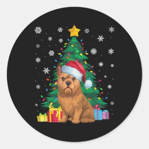 Adesivo Redondo Suéter Feio Xmas Luzes de Árvore Bruxelas Griffon