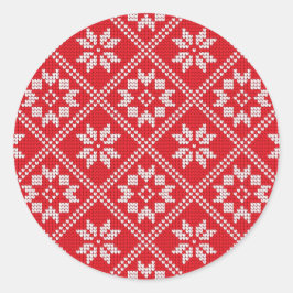 Adesivo Redondo Suéter Vermelho de Malha Padrão Fair Isle Natal