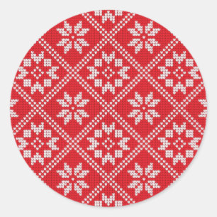 Adesivo Redondo Suéter Vermelho de Malha Padrão Fair Isle Natal
