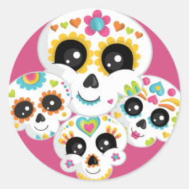 Adesivo Redondo Sugar Skull Dia de La Muerte Halloween Cl