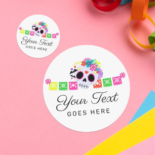 Adesivo Redondo Sugar Skull Floral Calavera Papel Picado Boutique