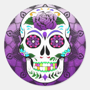 Adesivo Redondo Sugar Skull Halloween