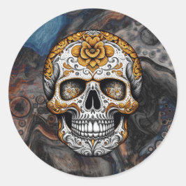 Adesivo Redondo Sugar Skull Halloween Día de Muertos