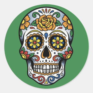 Adesivo Redondo Sugar Skull Pop Art Dia de los Muertos