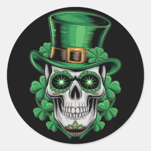 Adesivo Redondo Sugar Skull Rua Patrick Day Lucky Shamrock
