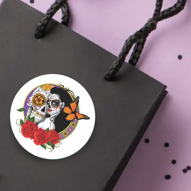 Adesivo Redondo Sugar Skulls Art Nouveau (Criador carregado)