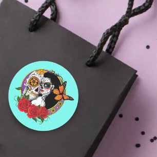 Adesivo Redondo Sugar Skulls Art Nouveau