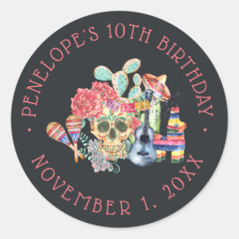 Adesivo Redondo Sugar Skulls Día de los Muertos Aniversário