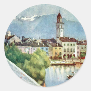 Adesivo Redondo Suiça de Ascona no lago Maggiore, 1918