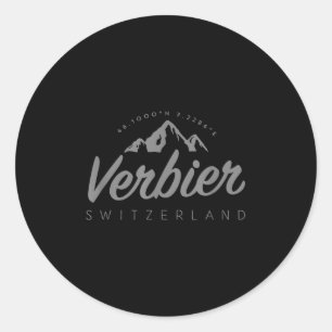 Adesivo Redondo Suiça de Esqui de Vacinação de Montanha Verbier