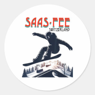 Adesivo Redondo Suiça Snowboard Saas fee