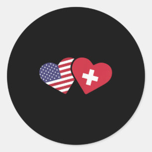 Adesivo Redondo Suiça U Flag T Shirt Heart Swiss American