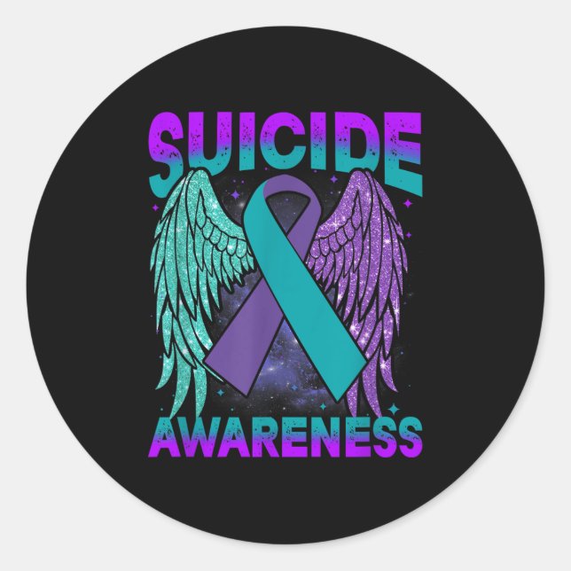 Adesivo Redondo Suicide Awareness Clothing Wings Ribbon Suicide Pr (Frente)