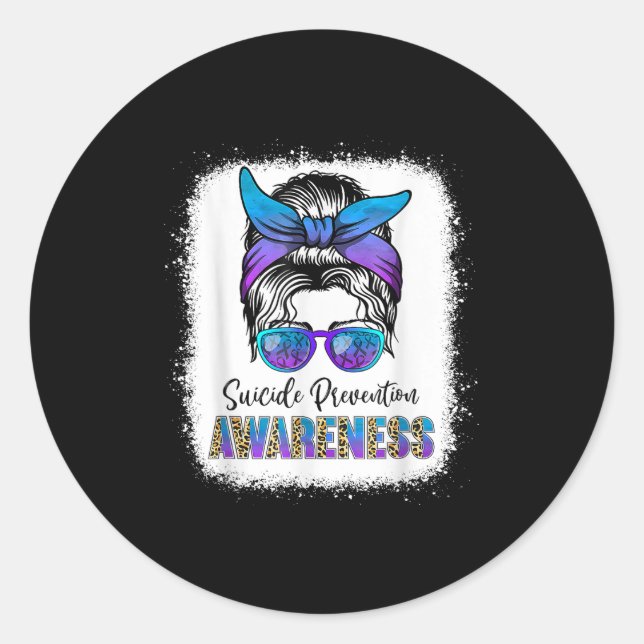 Adesivo Redondo Suicide Awareness Shirt Messy Bun Hair Suicide Pre (Frente)