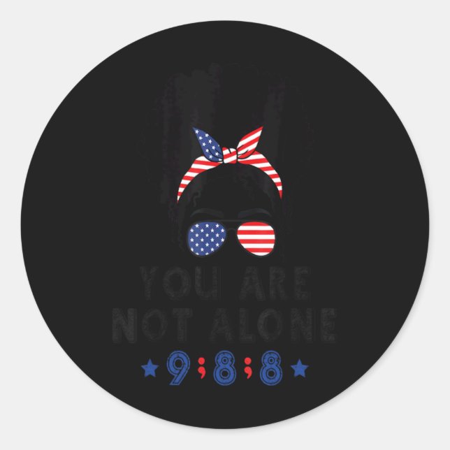Adesivo Redondo Suicide Prevention 988 Comma Messy Bun With Usa Fl (Frente)