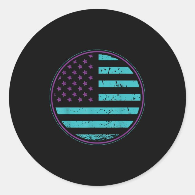 Adesivo Redondo Suicide Prevention American Flag Wear Teal Purple  (Frente)