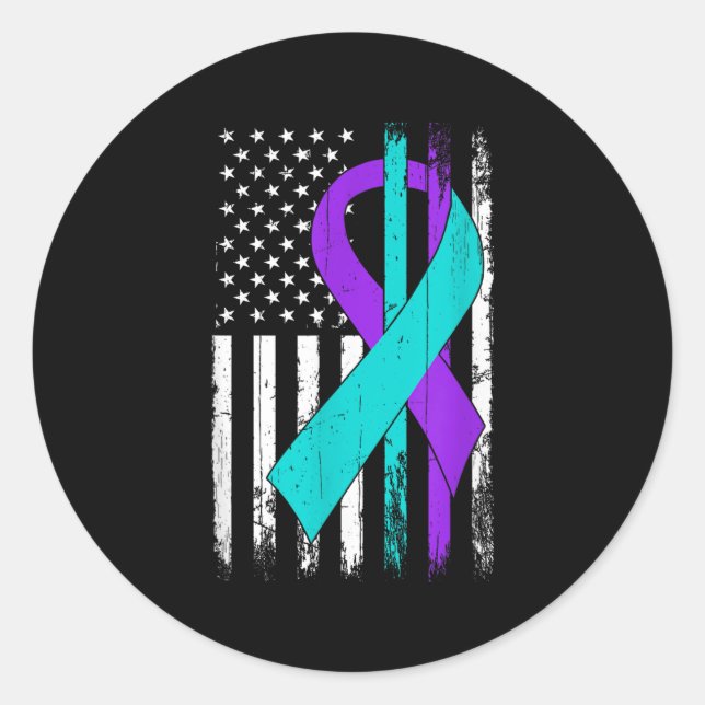 Adesivo Redondo Suicide Prevention Awareness American Flag  (Frente)