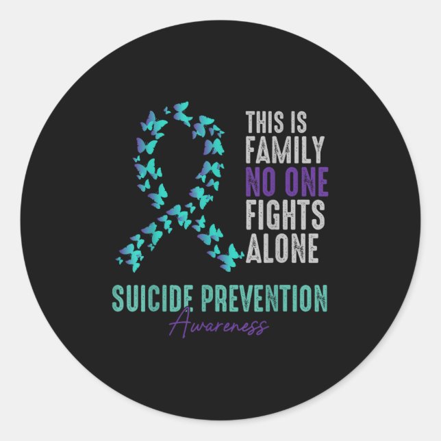 Adesivo Redondo Suicide Prevention Awareness Butterfly Teal Purple (Frente)