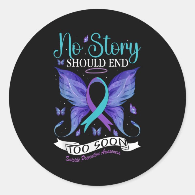 Adesivo Redondo Suicide Prevention Awareness - No Story Should End (Frente)