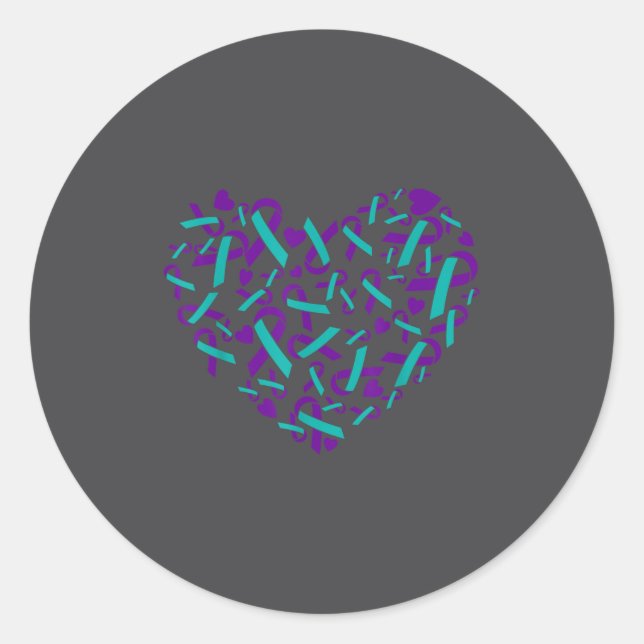 Adesivo Redondo Suicide Prevention Awareness Teal &amp; Purple Rib (Frente)