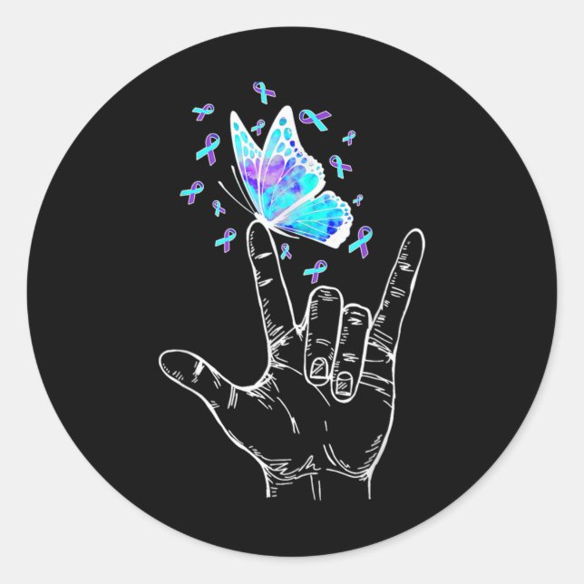 Adesivo Redondo Suicide Prevention Awareness Week Butterfly Love H (Frente)