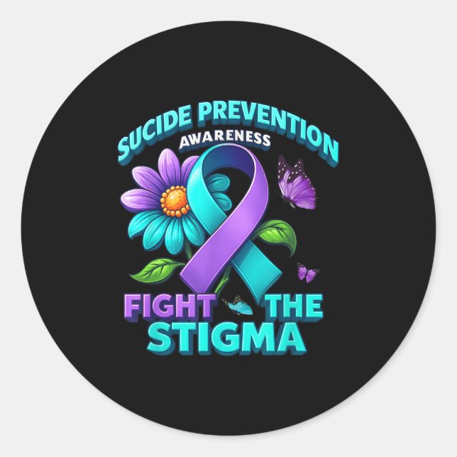 Adesivo Redondo Suicide Prevention Suprt Fight Stigma Suicide Awar (Frente)