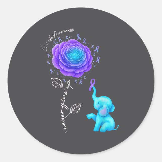 Adesivo Redondo Suicide Prevention Teal Purple Flower Elephant Rib (Frente)
