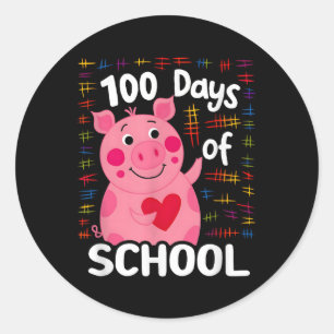 Adesivo Redondo Suíno Rosa Bonito Com Coração 100 Dias De Escola 1