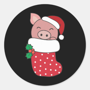 Adesivo Redondo Suínos Bonitos Em Meias De Natal Para Porcos De Na