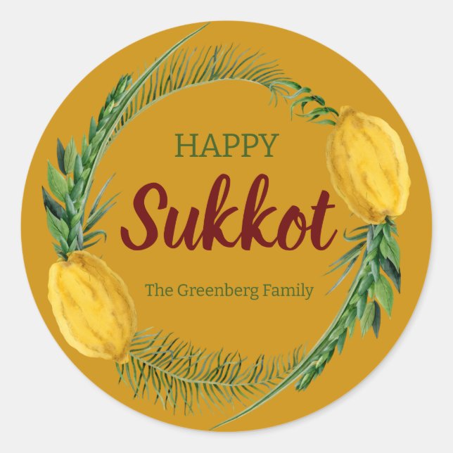 Adesivo Redondo Sukkot Lulav Yellow Stickers (Frente)