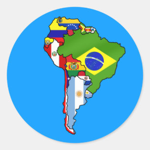 Adesivo Redondo Sul - bandeiras americanas do mapa de Ámérica do